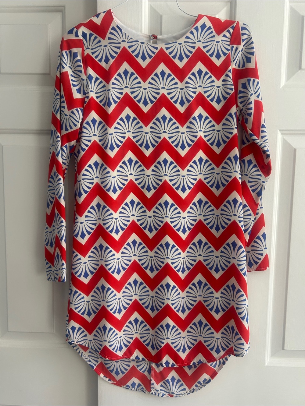 Everly Red and Blue Geometric Midi Dress